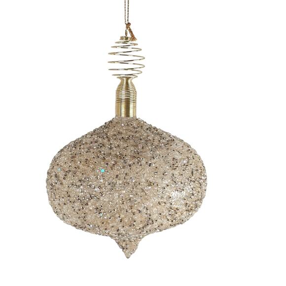 Beaded Onion Shape Christmas Ornament Gold Silver 5x4.5" Holiday Decor Christmas - Picture 14 of 16